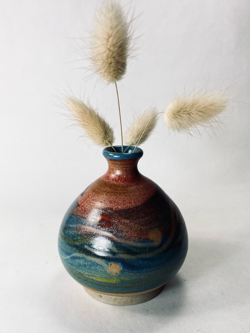 4" Handmade Colorful Glaze by David Hendley Old Farmhouse Pottery USA Vase